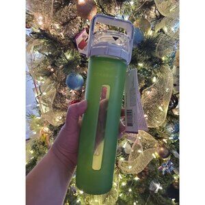 Starbucks Glass Water Bottle 16oz 2011 w/Green Silicone Cover Original